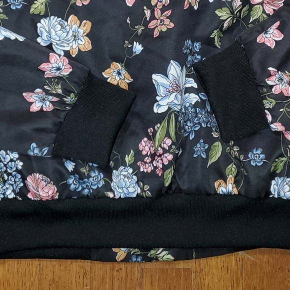 Pink Rose Black Bomber Jacket with Floral Design - Picture 9 of 10